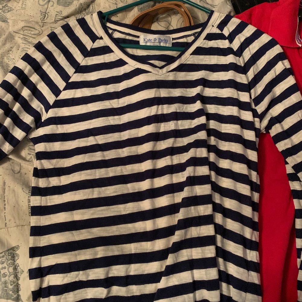 large navy blue and white striped long sleeve